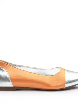 Balerini damă din piele naturală, Leofex - 426 Portocaliu Argintiu Box