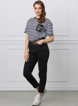 Blugi Mimi negri mom fit cu buzunare si curea in talie