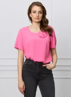 Bluza Ina roz cu aplicatie florala 3D