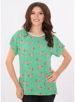 Bluza lejera alba cu verde si flori rosii