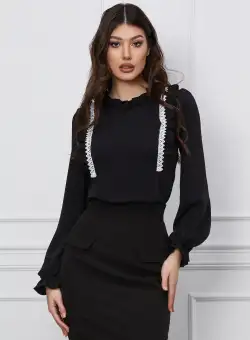 Bluza MBG neagra cu volane si broderie