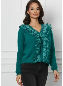Bluza Mirela verde cu strasuri si volanase