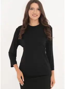 Bluza neagra din vascoza cu platca cu flori