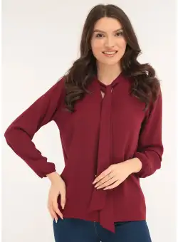 Bluza uni bordo cu esarfa la decolteu