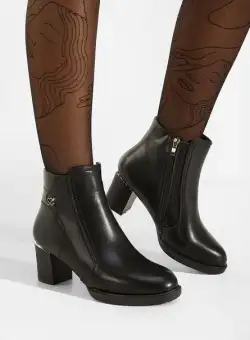 Botine cu toc gros negre Aruja
