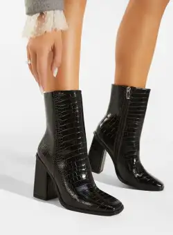Botine cu toc gros negre Ordunia