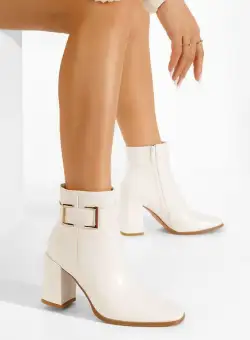 Botine cu toc gros Penagria albe