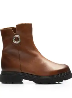 Botine damă casual din piele naturală, Leofex - 443 Cognac box