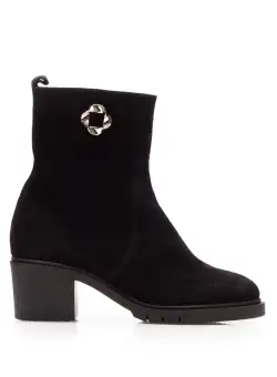Botine damă din piele naturală, Leofex - 011 Negru Velur