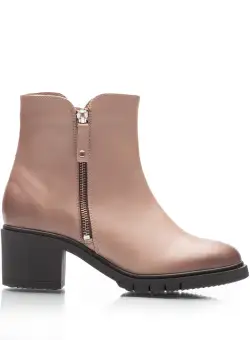 Botine damă din piele naturală, Leofex - 019 Taupe Box