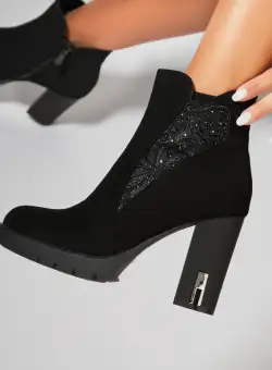 Botine dama Imblanite Negre din Piele Ecologica Intoarsa Kamdy