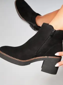 Botine dama Imblanite Negre din Piele Ecologica Intoarsa Mylie