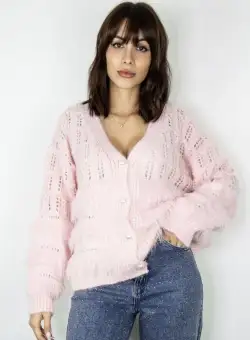 Cardigan dama roz cu nasturi