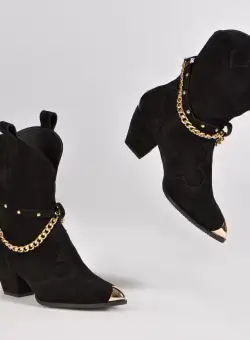 Ciocate Bushra Piele Intoarsa Neagra cu Accesorii Aurii