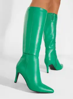 Cizme cu toc subtire verzi Terama