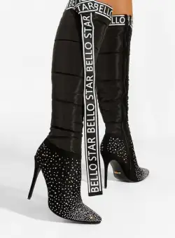 Cizme lungi cu toc subtire negre Alfa