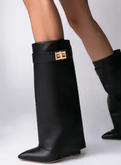 Cizme Morrigan cu toc pana, piele naturala, negre