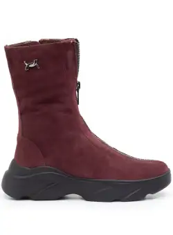 Cizme scurte dama din piele naturala, Leofex - 267-1 Visiniu velur
