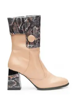 Cizme scurte elegante damă din piele naturală - 2153 Cappuccino box+print