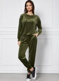 Compleu Denisa kaki din catifea cu nasturi