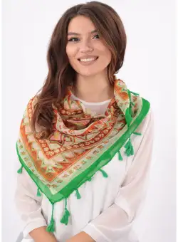 Esarfa patrata caramizie cu desen geometric