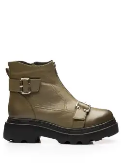 Ghete damă din piele naturală, Leofex - 426 Kaki Box