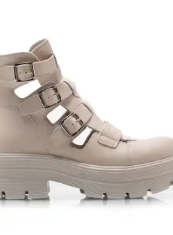 Ghete damă perforate din piele naturală, Leofex - 369 Nude Box