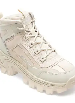 Ghete SKECHERS albe, HI-RYZE, din piele intoarsa