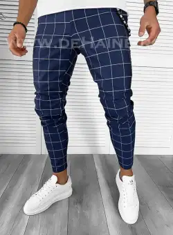 Pantaloni barbati casual regular fit bleumarin in carouri B7880 251-4 E