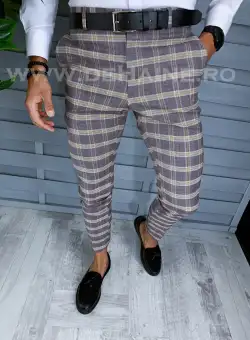 Pantaloni barbati eleganti regular fit in carouri B1553 B6-5.1 / 18-3 E~