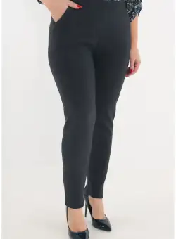 Pantaloni bleumarin flausati cu print discret in dungi