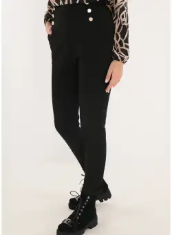 Pantaloni conici negri cu nasturi aurii