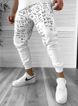 Pantaloni de trening albi conici 172 Z32-4