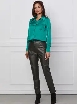 Pantaloni Dy Fashion kaki din piele ecologica