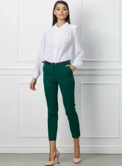 Pantaloni Erika verzi office cu buzunare si curea in talie