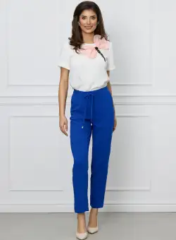 Pantaloni LaDonna albastri cu snur in talie