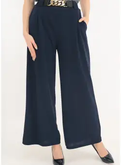 Pantaloni lejeri bleumarin cu o curea elastica in talie