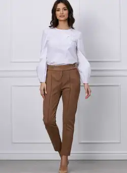 Pantaloni Loris maro din catifea cu insertii din piele ecologica