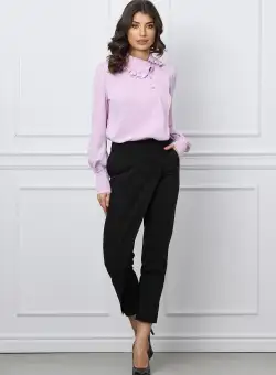 Pantaloni Lorya negri cu aplicatie petrecuta si nasturi