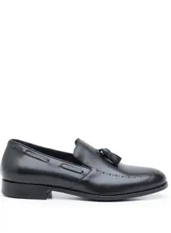 Pantofi barbati eleganti din piele naturala cu ciucuri, Leofex -515 Negru Box