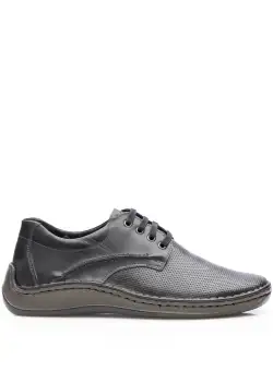 Pantofi casual bărbați din piele naturală, Leofex - 918 Negru Box Presat