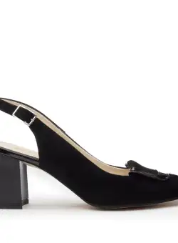 Pantofi casual cu toc damă, din piele naturală - 791/1CN Negru Velur