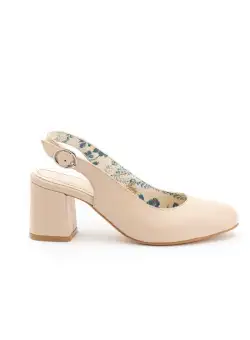 Pantofi casual cu toc damă din piele naturală, Leofex - 254 nude box