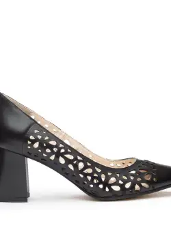 Pantofi casual cu toc damă, perforati din piele naturală - 791/5 Negru Box