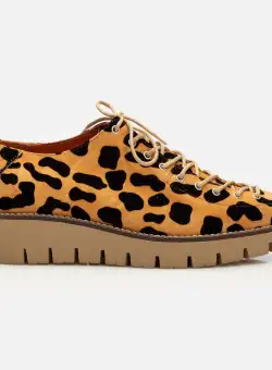 Pantofi casual dama cu siret pana in varf din piele naturala,Leofex - 036 Mustar Velur