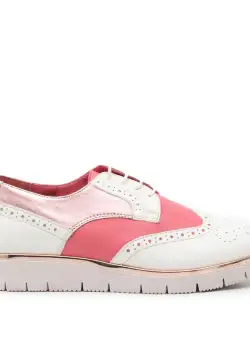 Pantofi casual dama din piele naturala, Leofex - 173 Alb roz cu roz sidef