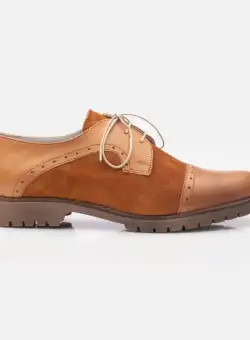 Pantofi casual dama din piele naturala, Leofex - 399 Camel Box Velur