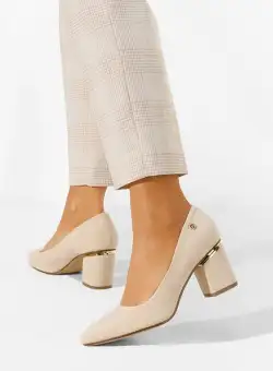 Pantofi cu toc gros eleganti bej Nelia V2 B