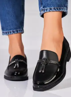 Pantofi dama casual Negri din Piele Ecologica Lacuita Befikir