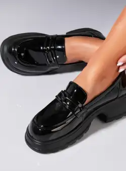 Pantofi dama casual Negri din Piele Ecologica Lacuita Zaya